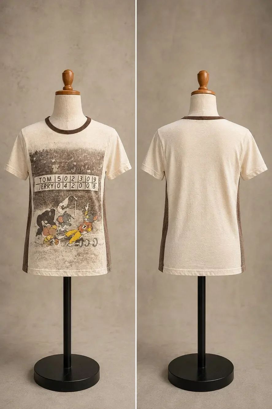 Vintage Campus Espirit Tom & Jerry Football Ringer T-Shirt Made USA 50/50